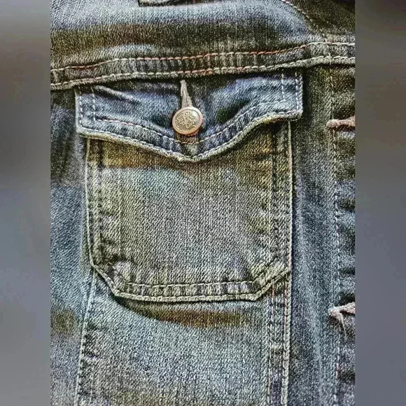 American Rag Dark Wash Distressed Denim/ Jean Jacket, Size Large - Picture 3 of 7